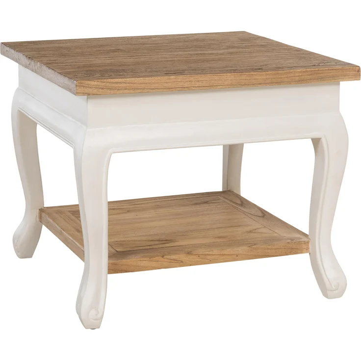 CLP Couchtisch Thordis quadratisch 60 x 60 cm Holz mit 2 Ebenen rustikaler Stil,natura/weiß 60x60 cm – Bild 1