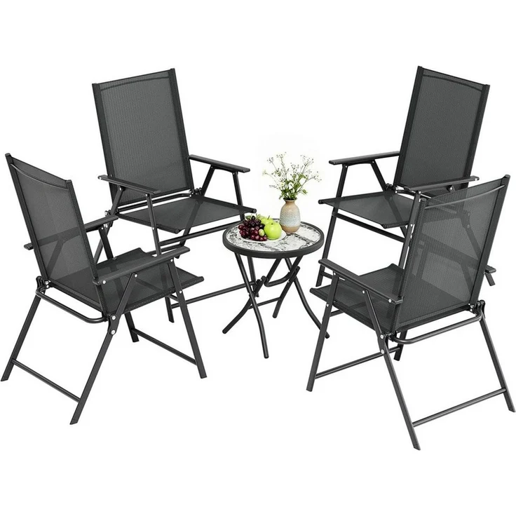 TLGREEN Klappstuhl Eisen-Gartenstuhl mit atmungsaktivem Teslin-Gewebe, (Armlehnen & hoher Rückenlehne, allwettertauglich, 4 St), – für Garten, Pool, Camping – Bild 2