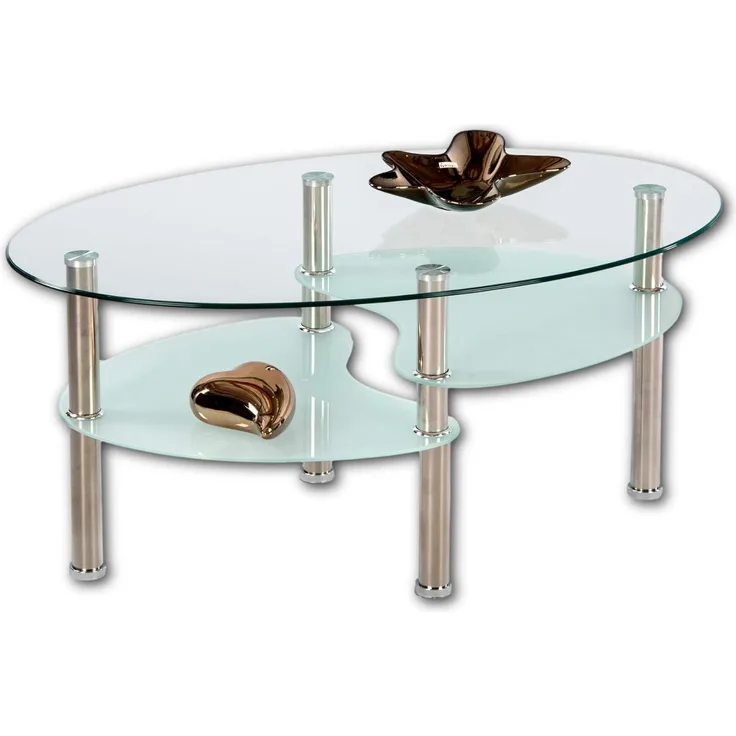 Stella Trading 'Wave' Couchtisch mit Glasablagen, Glas/Metall, 90 x 41 x 55 cm