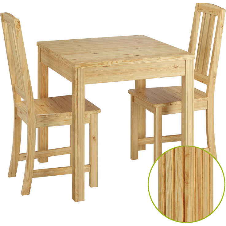 Klassische Essgruppe mit Tisch und 2 Stühle Kiefer natur Massivholz 90.70-50 C -Set 22