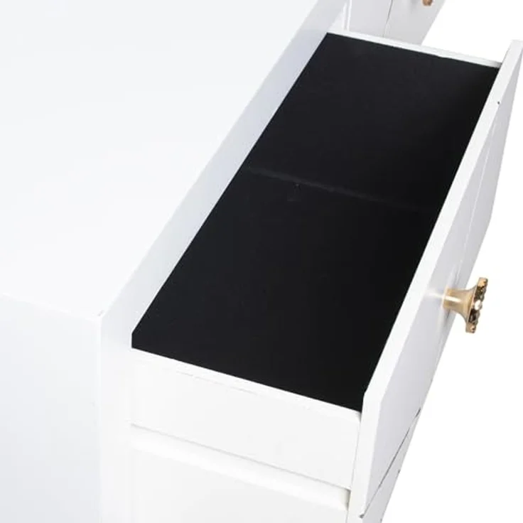 DRW Eingangstisch Konsolentisch aus Holz mit Zwei Schubladen in Weiß und Gold, 90 x 30 x 80 cm – Bild 6