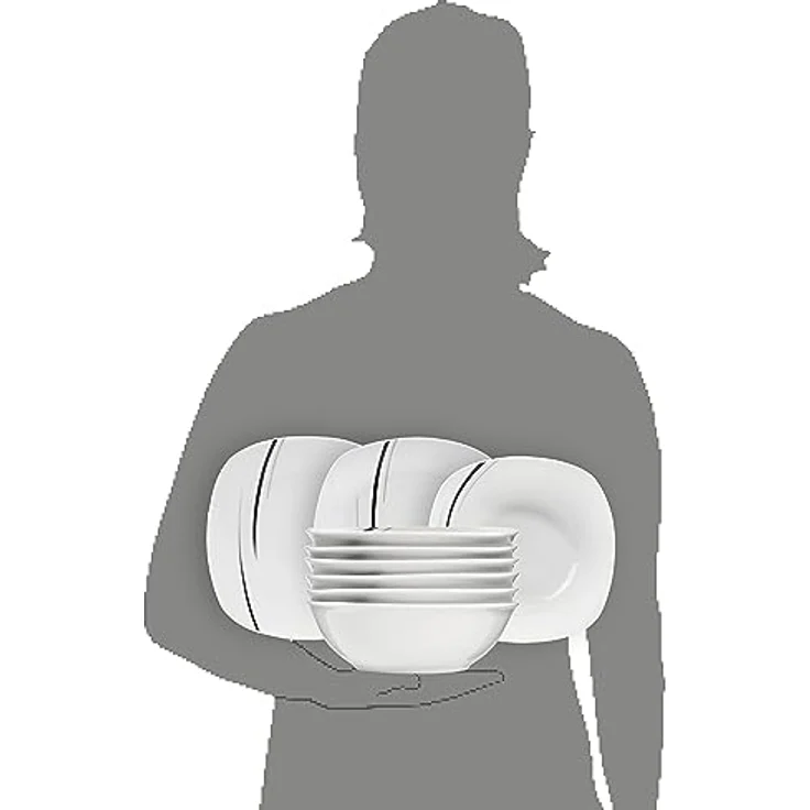Sänger Bilgola Black Lines Kombiservice, Weiß, Porzellan, 25x4.5x25 cm, 24-teilig, Geschirr Set für Speisen und Getränke – Bild 6