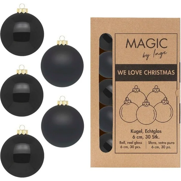 MAGIC by Inge Weihnachtsbaumkugel, Weihnachtskugeln Glas 6cm 30 Stück - Ebony Black