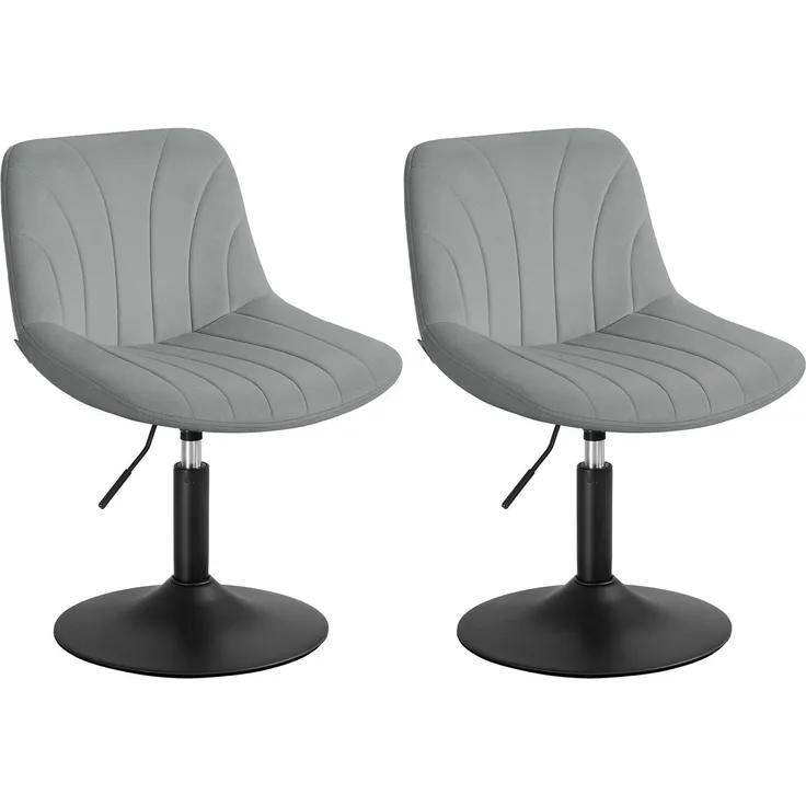 VASAGLE Schminkhocker 2er Set, mit Rückenlehne, höhenverstellbar, Samt | Schminkstuhl, um 360° drehbar, für Schlafzimmer, Esszimmer, Taubengrau und Mattschwarz, TYRA Kollektion LJB160GD01-2J