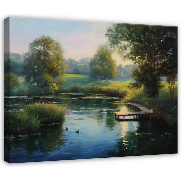 Wallarena Leinwandbild See Wald - Grün - Modern - Wohnzimmer, See, 40x30x2cm