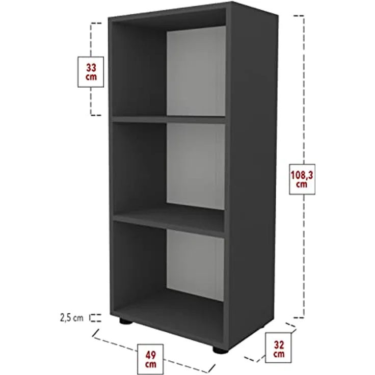 MID.YOU Mid.you Regal Anthrazit, stehend, 2 Fächer, Holzwerkstoff, 49x108x32 cm, verschiedene Größen und Holzdekore erhältlich – Bild 3