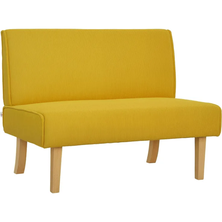 Zweisitzer-Sofa mit Cord-Bezug, dicker Polsterung und soliden Holzbeinen für Wohnzimmer, Schlafzimmer, Büro, Gelb--Gelb--110x62x85cm--YOUDENOVA