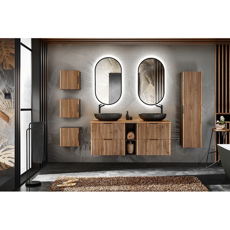 Badezimmer Hängeschrank 35x35 cm XANTEN-56 in anthrazit mit Eiche Nb. schwarze Rillen, B/H/T: ca. 35/35/22 cm – Bild 6