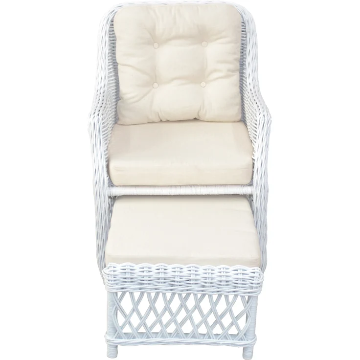 Rattansessel, Relaxsessel mit ausziehbarem Fußteil, handgeflochten, weiß – Bild 4