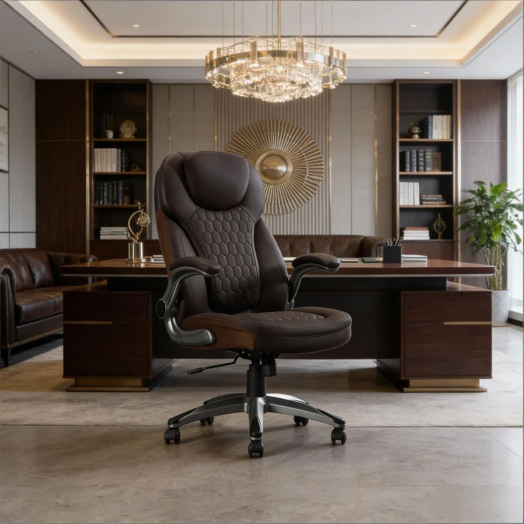 Faumrta Weich Exekutivstuhl,Bürostuhl mit Hoher Rückenlehne,Bossstuhl(nur mit Bürostühlen)Metal+Mesh,Nylon,PU73cm*67.5cm*120cmBraun – Bild 7