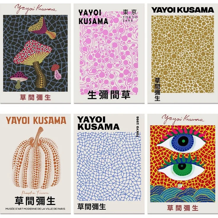 JUSTGOODMOOD Poster Japan Yayoi Kusama Auge Kürbis Pilze Bilder Wohnzimmer Wandbilder Schl, B (1 St) – Bild 1