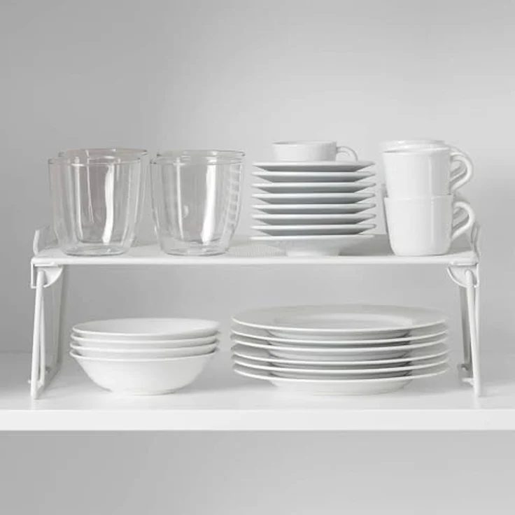 Avilia Regal mit 1 Ablage, für Küche und Bad, stapelbar, aus Metall, weiß und grau, 41 x 25,5 x 15 cm – Bild 5
