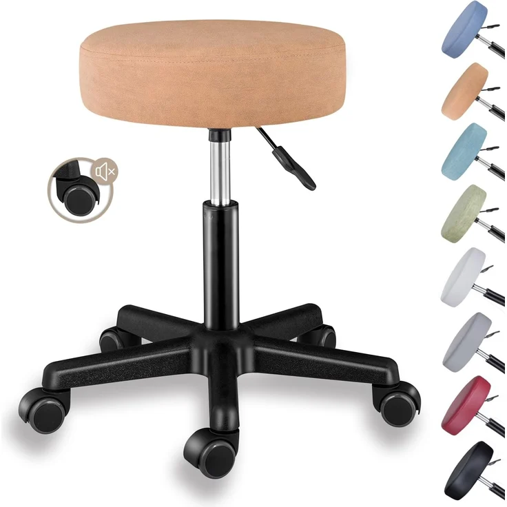 Zedelmaier Rollhocker höhenverstellbar, Bürohocker mit Gummirollen, 360° drehbar Hocker mit Rollen & 10 cm Polsterung, Sitzhocker Werkstatt, Drehhocker ergonomisch, Sitzhöhe 44–58 cm, Orange – Bild 1