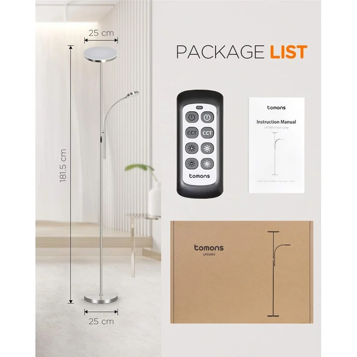 Tomons LED Stehlampe Stehleuchte Stufenlos Dimmbar, verstellbare Leselampe, LED fest integriert – Bild 7