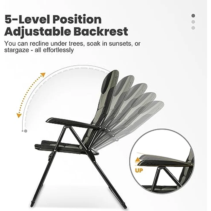HOMECALL Campingstuhl Gartenstuhl Anglerstuhl Faltsessel Klappstuhl für Wohnwagen Outdoors, 5 fach Verstellbarer Rückenlehne, Hochlehner, Gepolsterter, bis 150kg – Bild 5