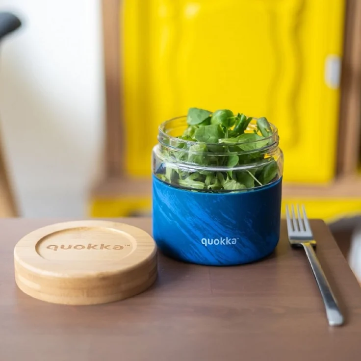 Glas-Lunchbox mit Bambusdeckel – auslaufsicher, rutschfest, 500 ml Dunkelblau – Bild 2