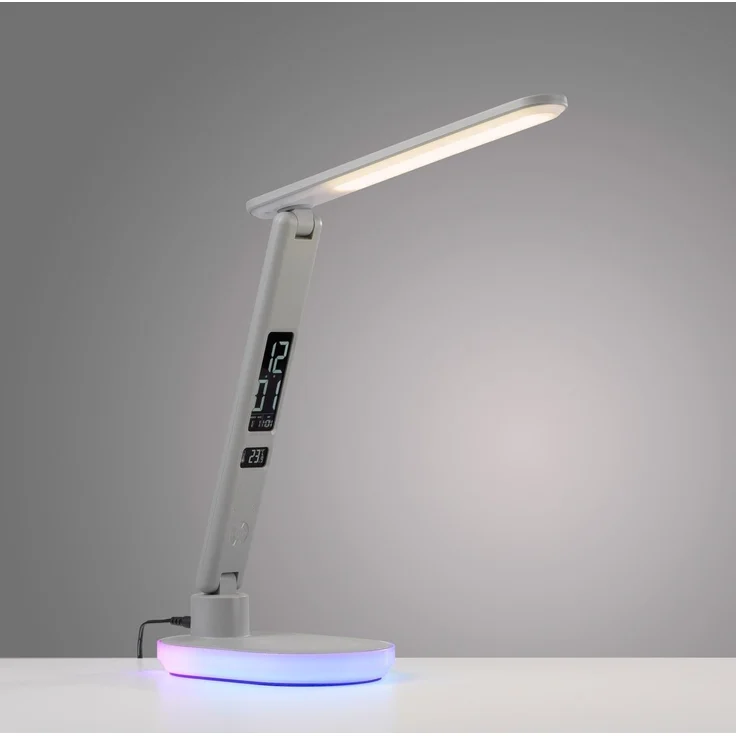 JUST LIGHT LED Schreibtischlampe TINA, H 54 cm, 2-flammig, Weiß, Kunststoff, Anpassung der Farbtemperatur, Dimmfunktion, RGB-Farbwechsel, LED fest integriert, Extra-Warmweiß, Neutralweiß, Touchsensor, Handyladefunktion, Zeitanzeige – Bild 7