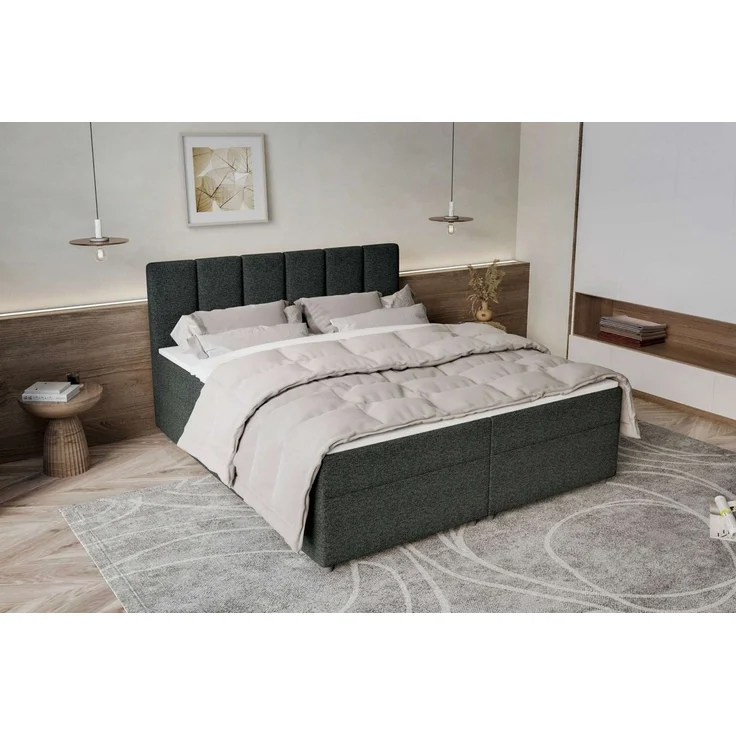 99rooms Bergamo Boxspringbett Webstoff MALMO_NEW Anthrazit 180x200 cm Schaum Topper 6 cm – Bild 3