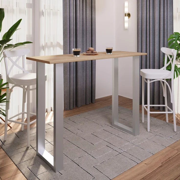 VCM Bartisch Xona 920130 Silber / Sonoma-Eiche H. 102 x B. 140 x T. 50 cm – Bild 3