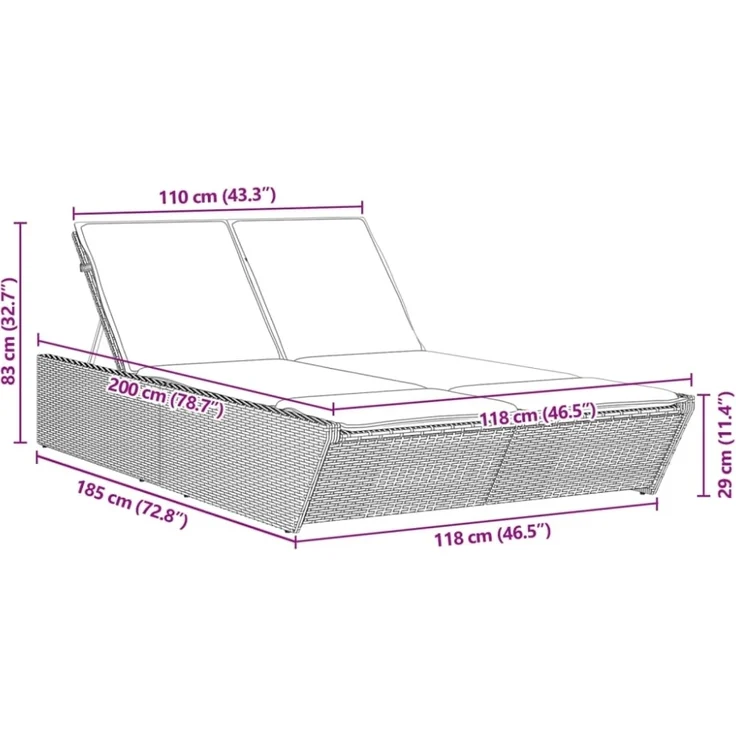 vidaXL Doppel-Sonnenliege mit Auflagen Beige Poly Rattan 368182 – Bild 4