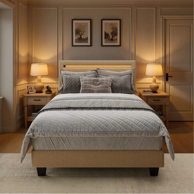 Bealife Polsterbett lsterbett Einzelbett,Bettgestell mit Kopfteil, Lichtleiste (2 Modelle (90x200, 120x200) – Bild 4