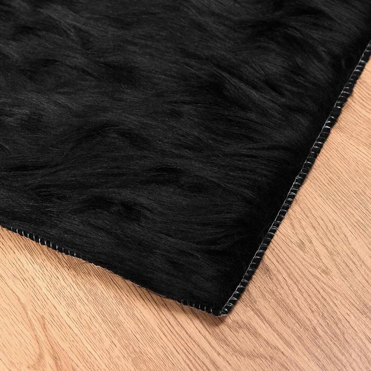 vidaXL Kunstschaffell Teppich Tafalla Schwarz 80 x 150 cm Polyester 42021566 – Bild 5