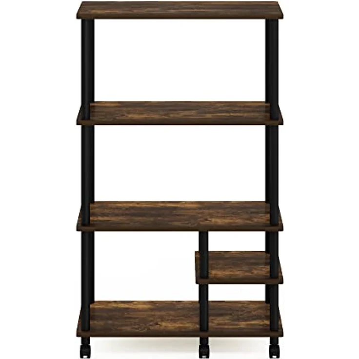Furinno Turn-N-Tube 4-stufiger werkzeugloser Küchenregalwagen, Amber Pine/Schwarz – Bild 7