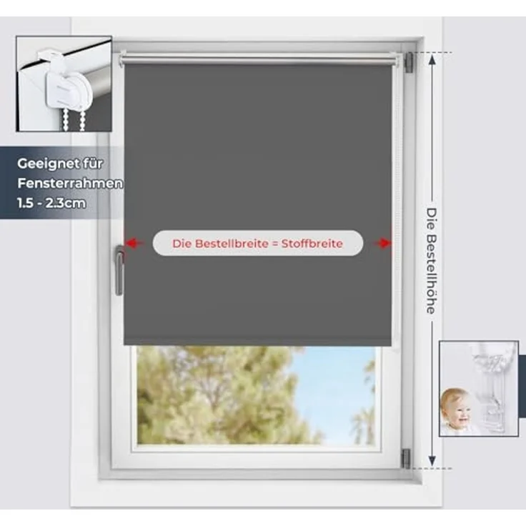 Grandekor Verdunklungsrollo ohne Bohren Dunkelgrau 60x170 cm(Stoffbreite 56cm) Rollos für Fenster ohne Bohren & mit Bohren,Verdunkelungsrollo Thermorollo Klemmrollo Fensterrollo verdunkelung – Bild 6