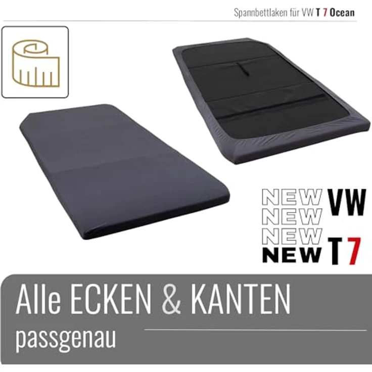 BLACK FOREST FOX Spannbettlaken VW T7 California Ocean Faltbett OEKO-TEX® Grau Camper Van, Baumwolle, Gummizug: rundum – Bild 4