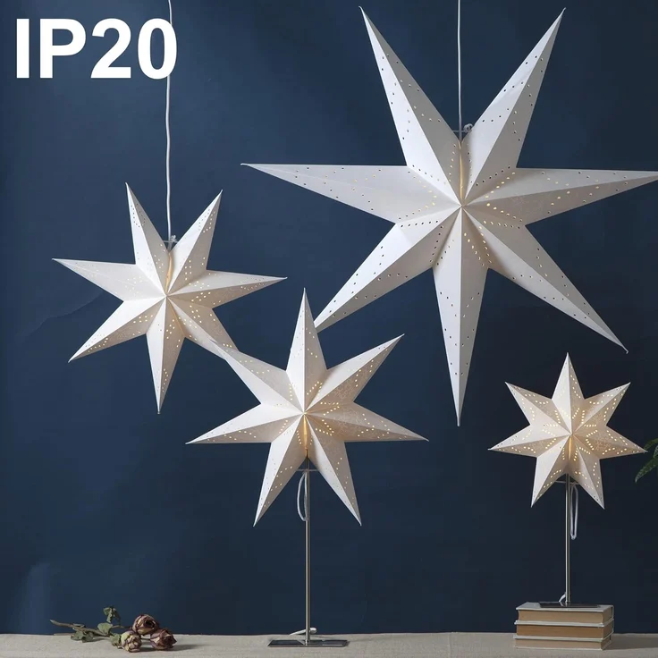 Stehlampe Weihnachtsstern Sensy von Star Trading, 3D Papierstern Weihnachten in Weiß mit Metall-Fuß, Dekostern Stehleuchte mit Kabelschalter, E14, Höhe: 78cm – Bild 6