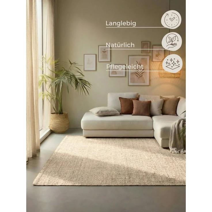 HANSE Home Teppich Jaipur Juteteppich, Läufer und Rund, rechteckig, Höhe: 10 mm, Naturfaser, Wohnzimmer, Esszimmer, Schlafzimmer, Boho, GRS – Bild 3