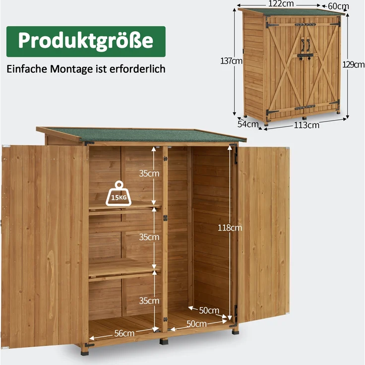 M MCombo Gartenschrank Holz Wetterfest, Klein Outdoor Gartenhaus Gerätehaus, für Außenbereich & Balkon & Terrasse, 0707 (Natur) – Bild 4