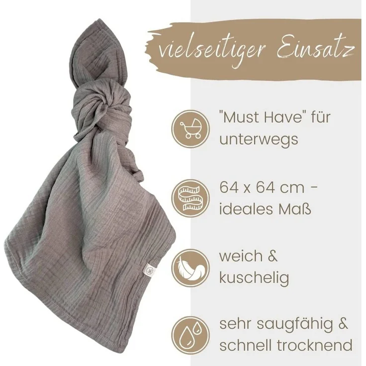 Babydecke Mulltücher 3er-SET gekreppt, Spucktuch 64x64 100% GOTS BIO-Baumwolle, DIKOS, PREMIUM Qualität atmungsaktiv, nachhaltig, plastikfrei, kuschelweich – Bild 3