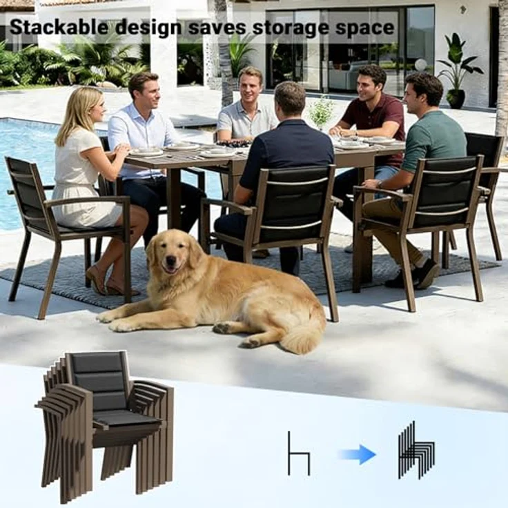 JUMMICO Gartenmöbel 6 Personen Set stapelbar mit Textilpolster & einfach Montiert, Aluminium, Hellgrau – Bild 7