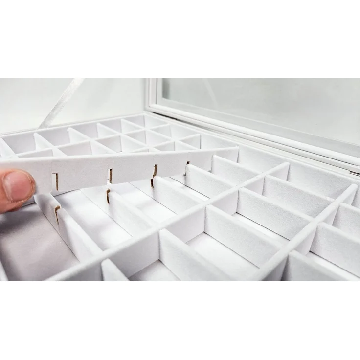 Yudu Schmuckkasten Schmucklade Schmuckkasten Schaukasten mit Glasdeckel Weiss – Bild 2