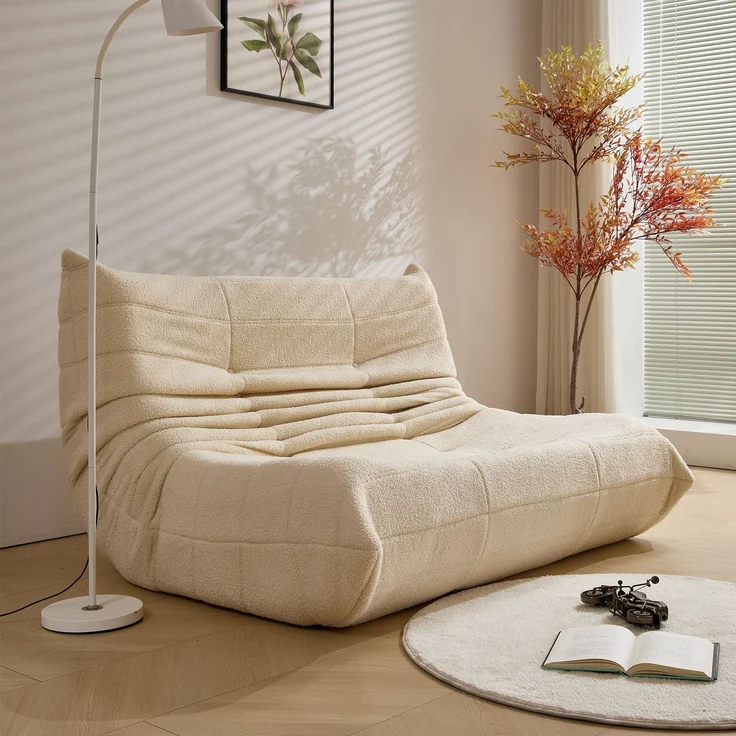 Loungesofa 149x114x82 cm, Beige, Teddy-Velours, ergonomisch, hochdichte Polsterung – Bild 3