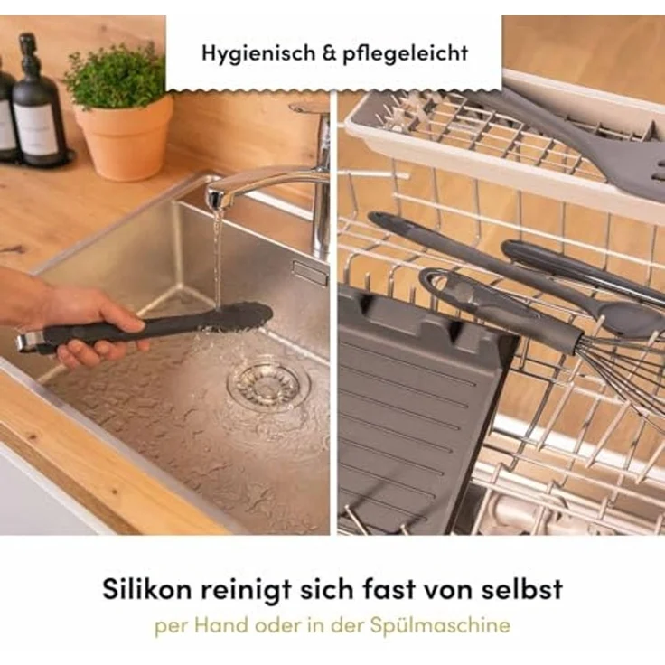 Hoffmann Germany Kochzange Silikon Edelstahl 33 cm anthrazit – kratzerfrei, Edelstahlkern, Silikon-Ummantelung, 200°C, spülmaschinenfest – Bild 6
