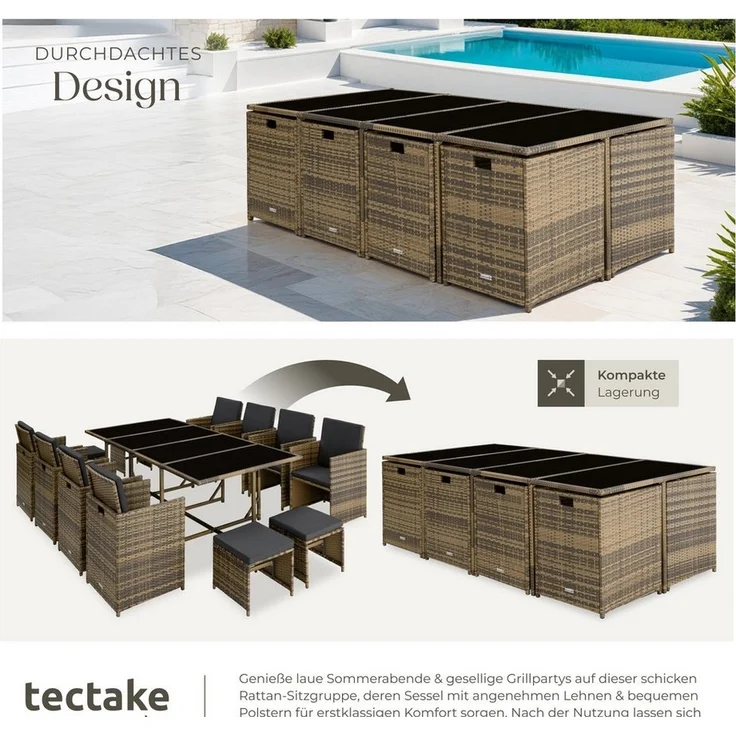 tectake Sitzgruppe Rattan Sitzgruppe, (Set, 12-tlg), für 8 bis 12 Personen – Bild 3