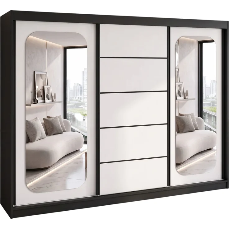 BELANO Schwebetürenschrank 200 cm mit Spiegel – Kleiderschrank mit Schiebetüren, Innenausstattung: Basic – Bild 1