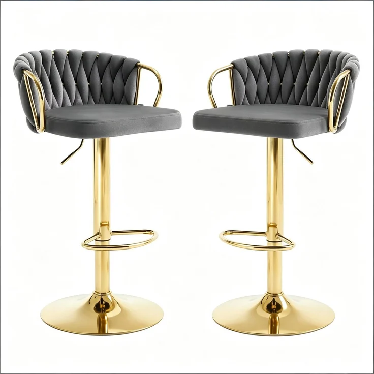 Barhocker 49,5 x 50,5 x 98 cm, höhenverstellbar, drehbar, Samt/Metall, 2er-Set – Bild 7