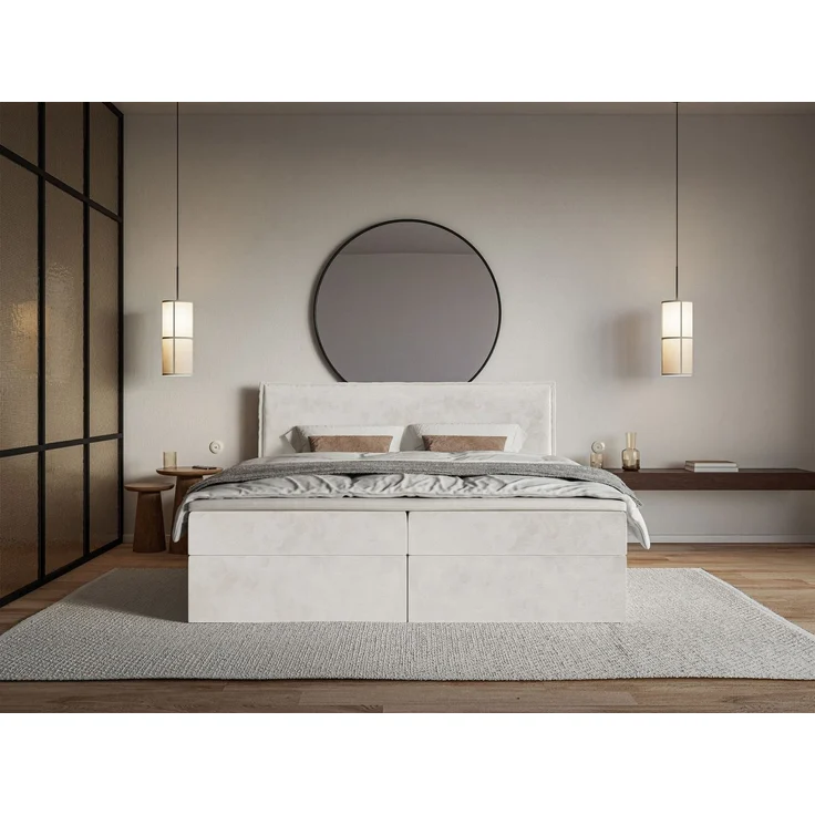 Selsey 'Softie' Boxspringbett 160x200 cm mit Topper und Stauraum, Velours wasserabweisend, Greige – Bild 2