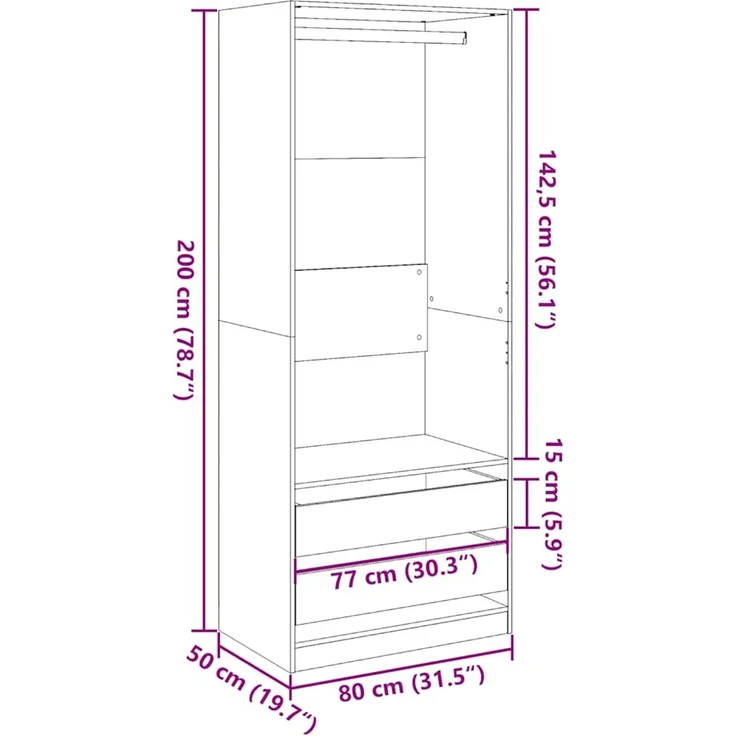 vidaXL Kleiderschrank Artisan-Eiche 80x50x200 cm Holzwerkstoff 3307755 – Bild 10