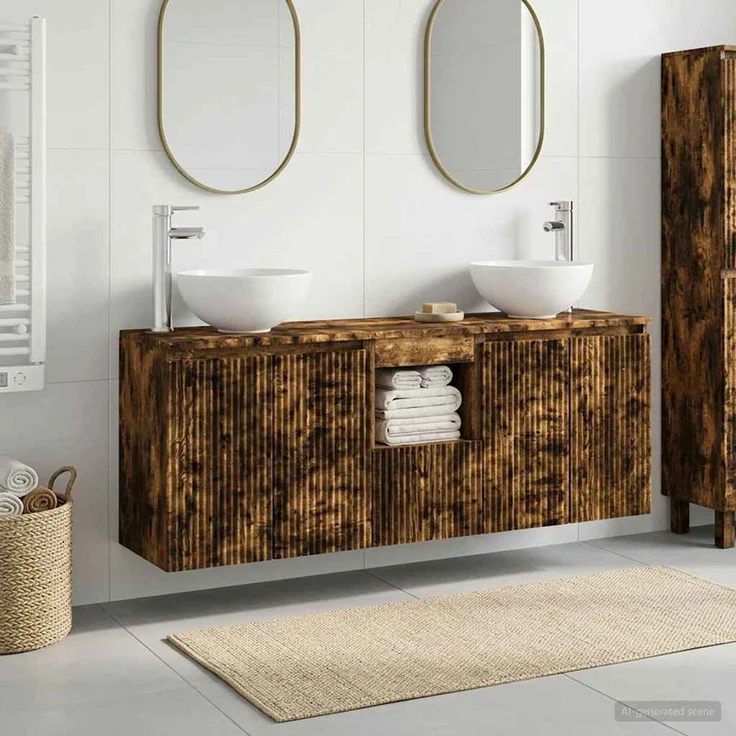 vidaXL Wandmontiertes Badezimmerschrank-Set 3 stk. Geräucherte Eiche 3405622 – Bild 1