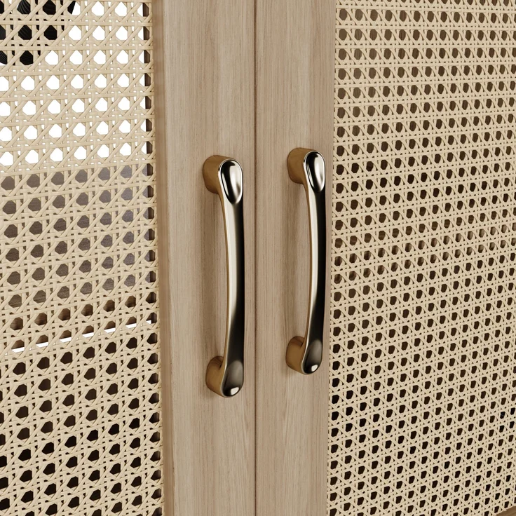 Freistehender Badwaschtisch 76 x 46 x 88 cm aus MDF mit Keramikbecken und Rattan-Geflecht – Bild 8