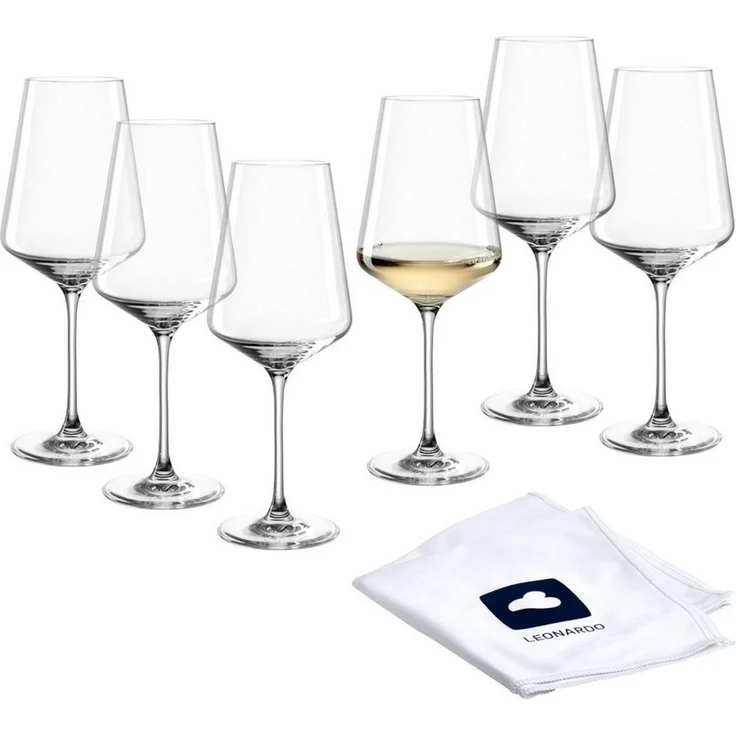 LEONARDO Weißweinglas Gläser-Set PUCCINI + Poliertuch, 7-teilig, Kristallglas, 6 Weisswein Gläser mit Poliertuch – Bild 1
