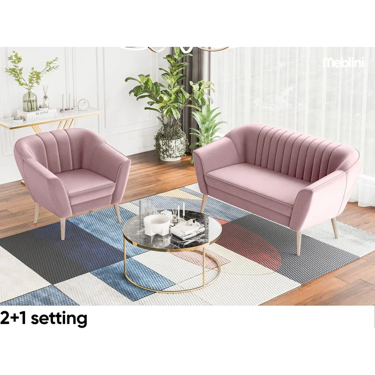MEBLINI Sofa Sessel für Wohnzimmer - Mini Lounge für eine Person - Loungesessel - Armlehnstuhl - Armchair - KAIA - 1 - Rosa Samt – Bild 4