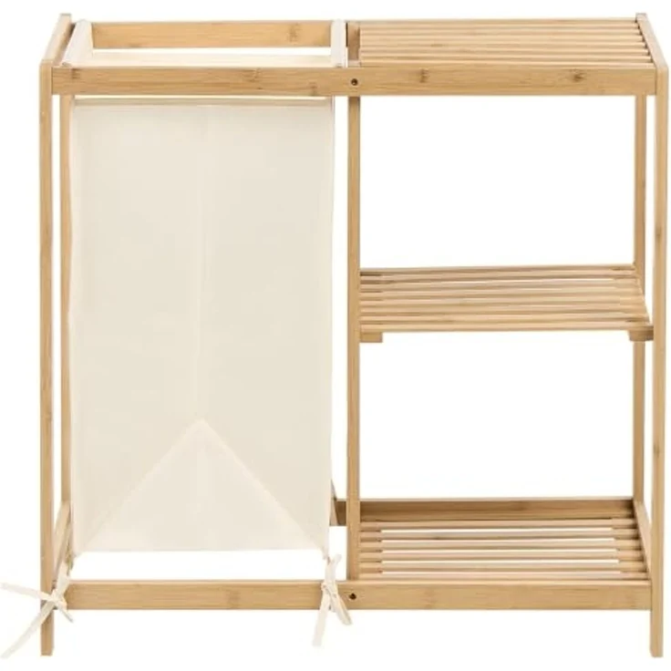 Badezimmerschrank PUILAR 68 cm mit Wäschekorb Bambus Hellbraun – Bild 4