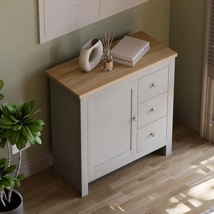 Vida Designs Arlington Sideboard mit 3 Schubladen und Tür Schrank Anrichte Aufbewahrung MDF Möbel Grau – Bild 8