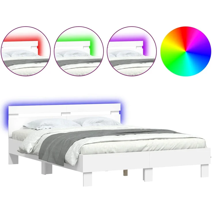 vidaXL Bettrahmen mit LED-Lichtleisten Weiß 152 x 203 cm Holzwerkstoff 3402852 – Bild 2