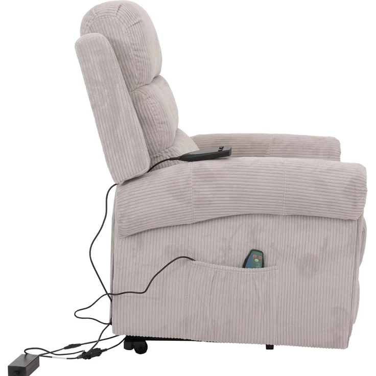 Fernsehsessel HWC-K63, Relaxsessel, Liegefunktion Aufstehhilfe Massage Heizfunktion, Stoff (220g/m²) Cord ~ hellgrau – Bild 7
